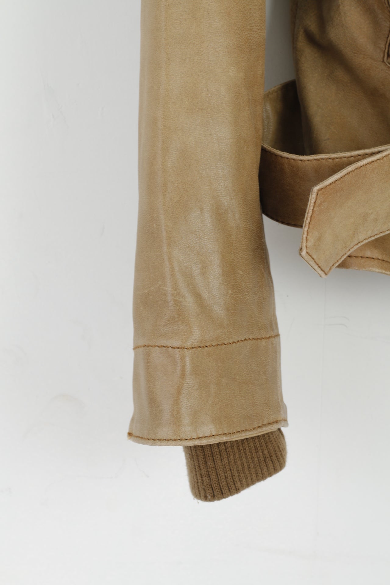 ARMA Giacca da donna 18 44 Marrone Latte 100% pelle da motociclista con cintura e bottoni