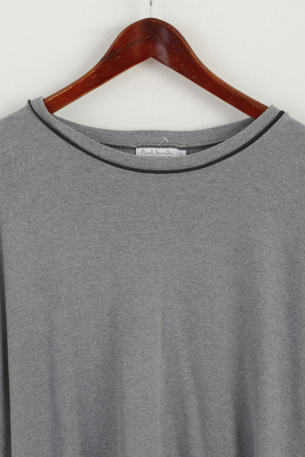 Paul Smith Men L Shirt Grey Cotton Crew Neck Plain Classic Short Sleeve Top
