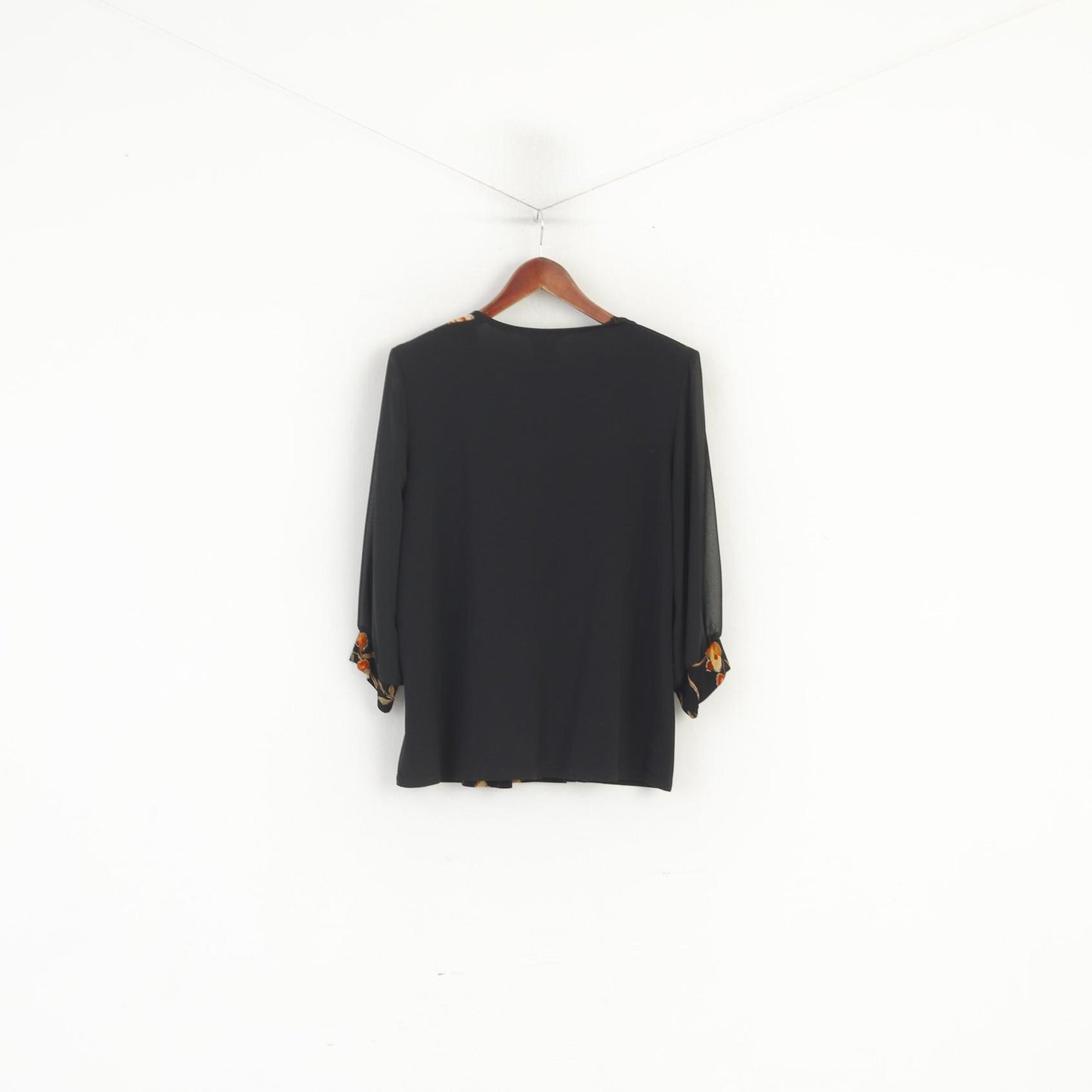Daxon Women 48/50 20/24 XXL Shirt Black Floral Shoulder Pads France Stretch Blouse
