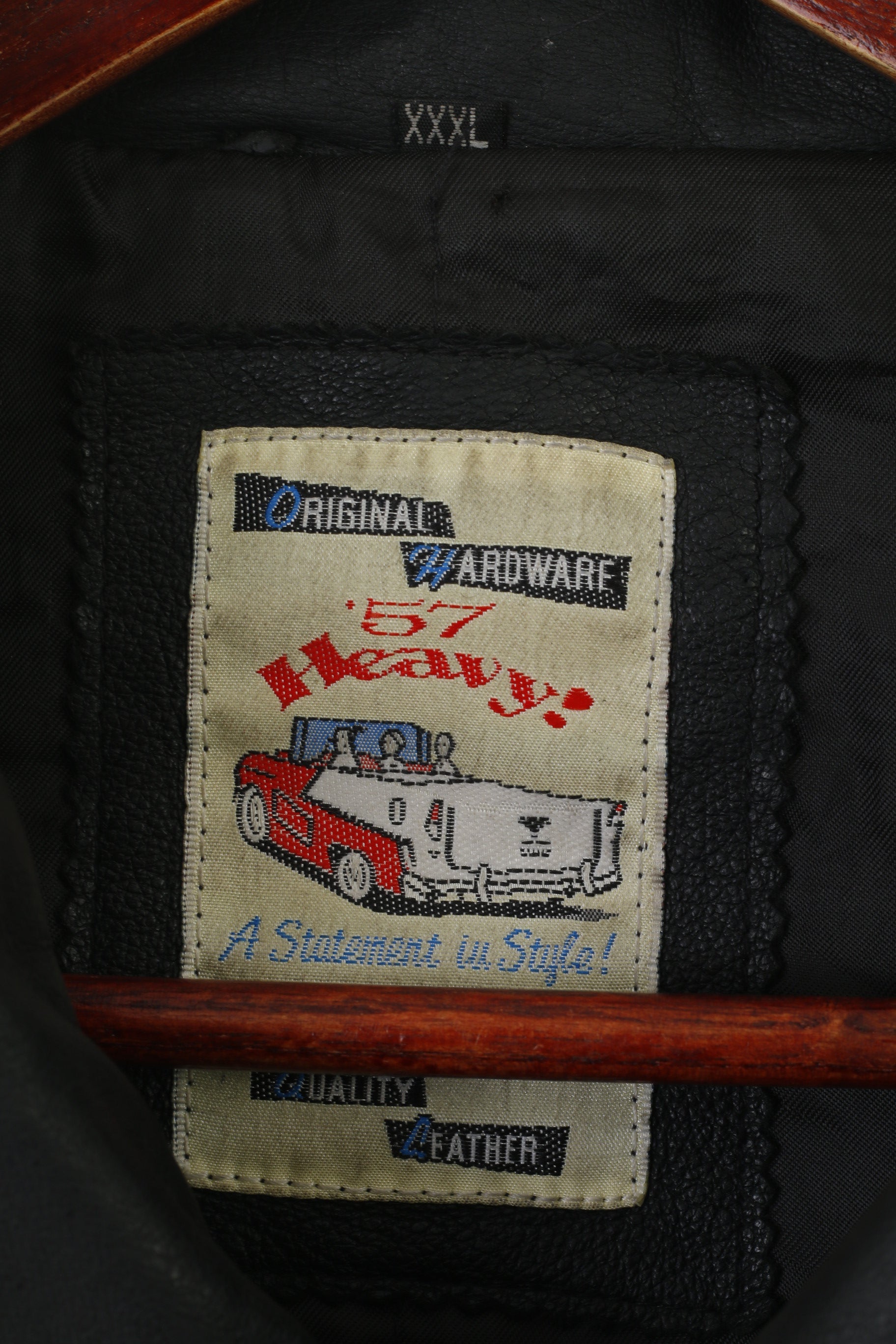 Original Hardware 57 Heavy Men 3XL Jacket Black Leather Vintage Collared Classic Top