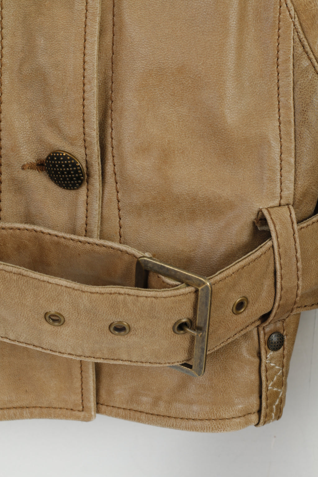 ARMA Giacca da donna 18 44 Marrone Latte 100% pelle da motociclista con cintura e bottoni