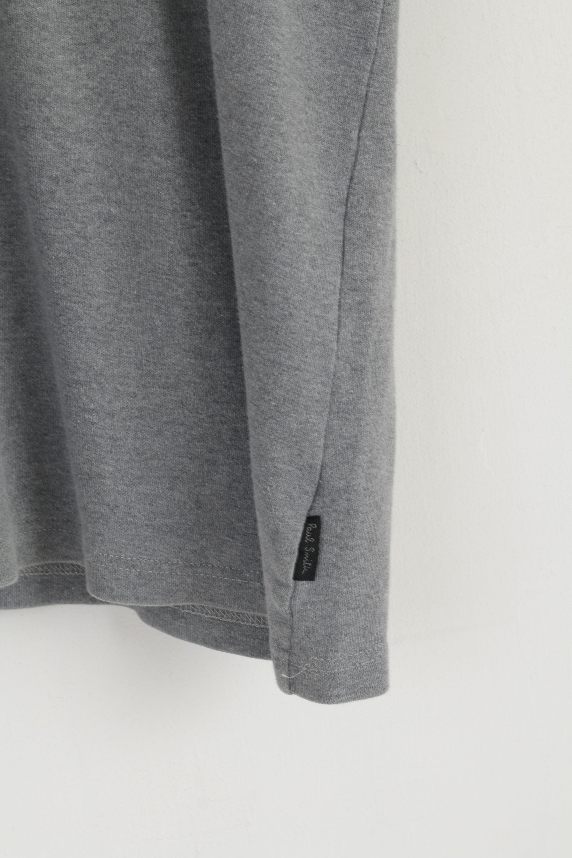 Paul Smith Men L Shirt Grey Cotton Crew Neck Plain Classic Short Sleeve Top