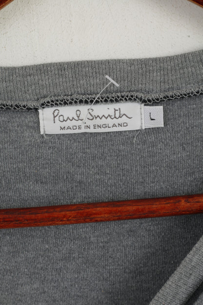 Paul Smith Men L Shirt Grey Cotton Crew Neck Plain Classic Short Sleeve Top