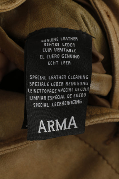 ARMA Women 18 44 Jacket Brown Latte 100% Leather Biker Belted Buttoned