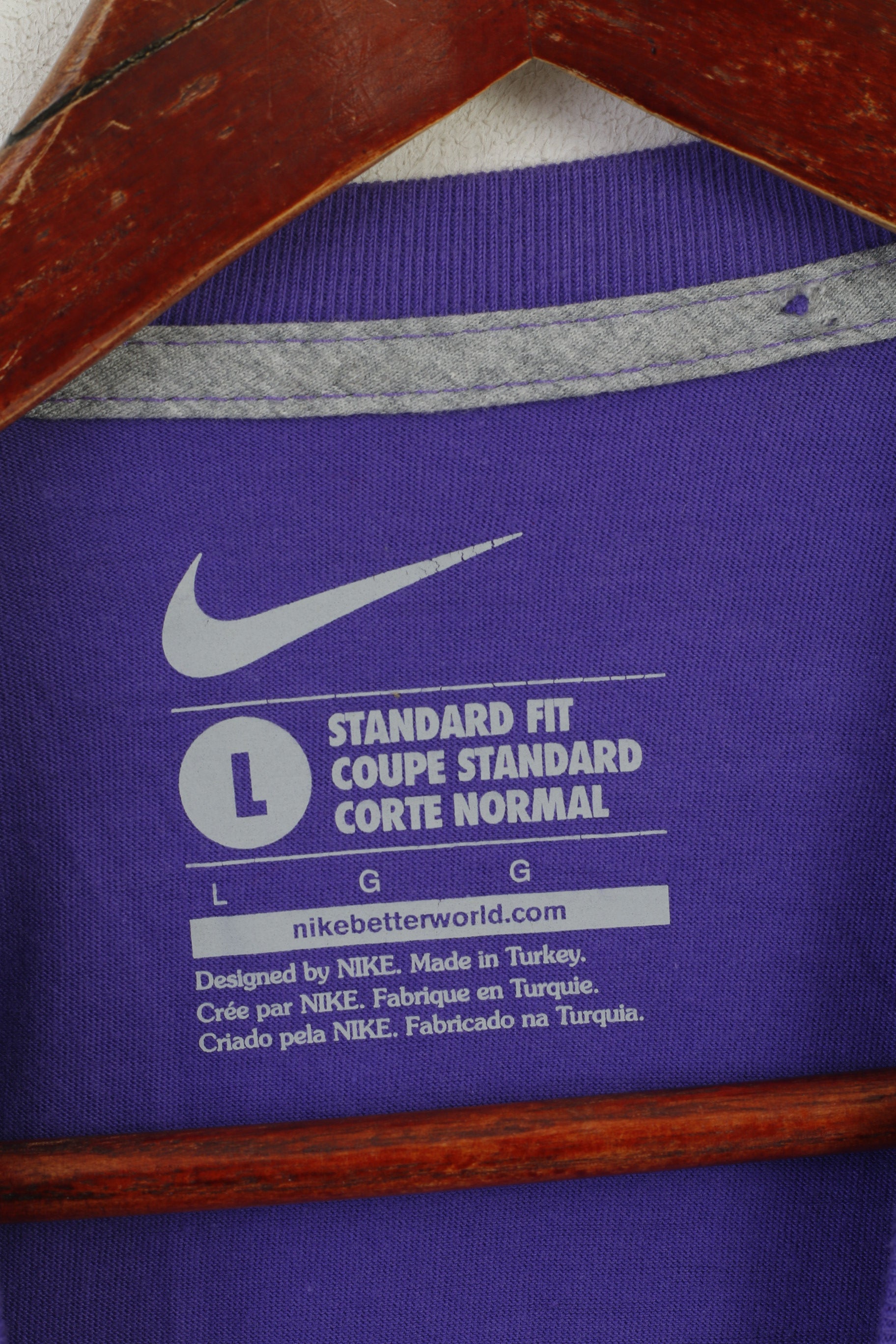 Nike Men L Shirt Purple Cotton Graphic Just Do It Standard Fit Sport Top