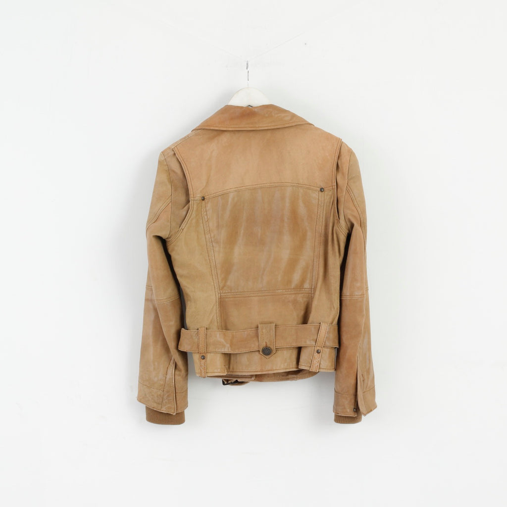 ARMA Giacca da donna 18 44 Marrone Latte 100% pelle da motociclista con cintura e bottoni