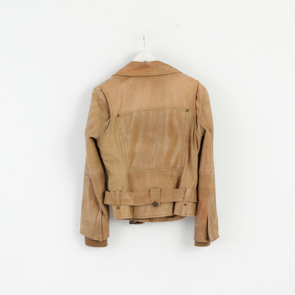 ARMA Giacca da donna 18 44 Marrone Latte 100% pelle da motociclista con cintura e bottoni