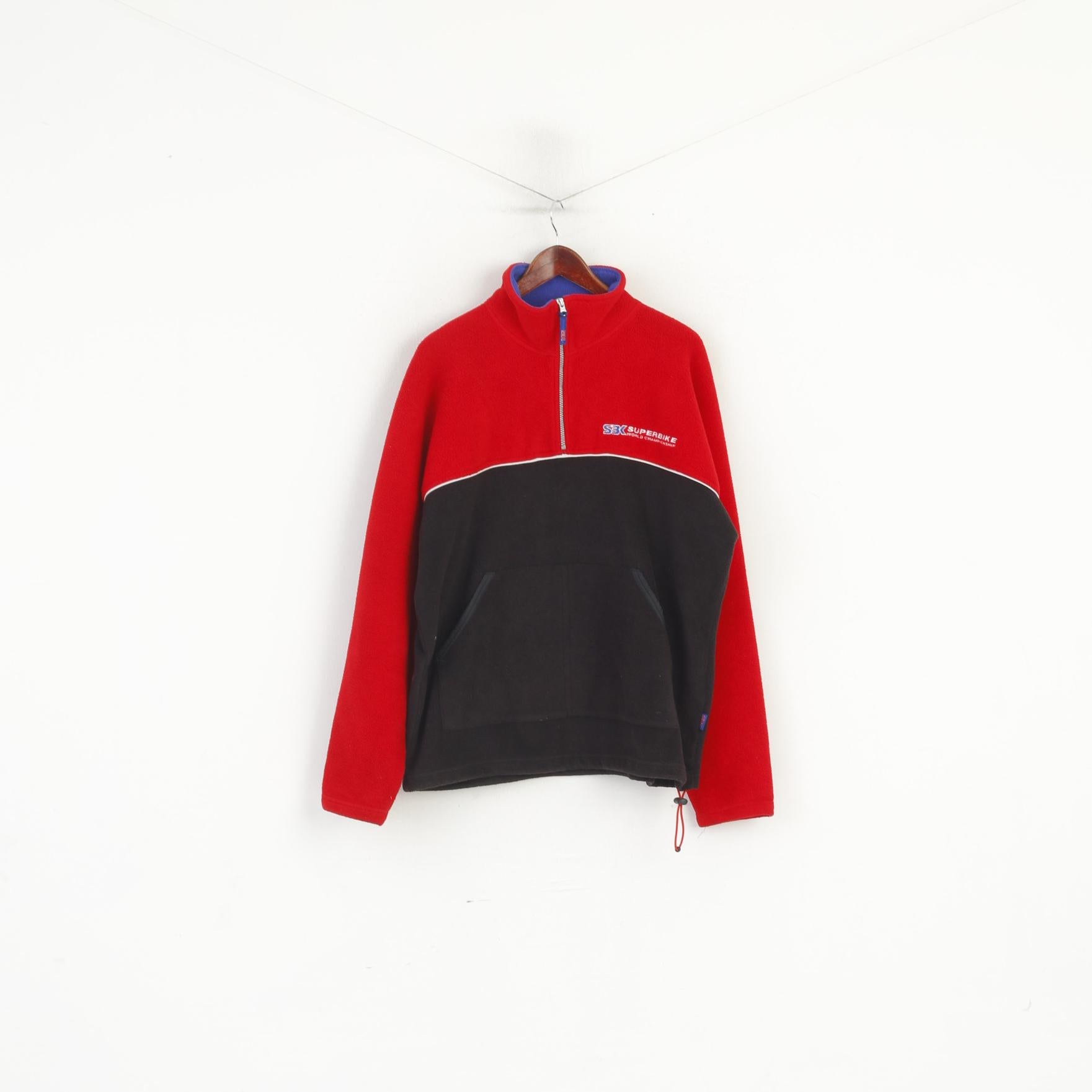 Superbike Men L Fleece Top Red Vintage SBK Zip Neck World Chempionship Sweatshirt
