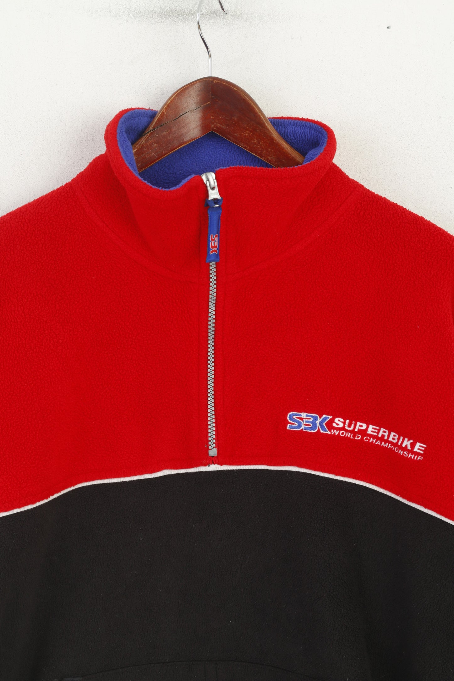 Superbike Men L Fleece Top Red Vintage SBK Zip Neck World Chempionship Sweatshirt