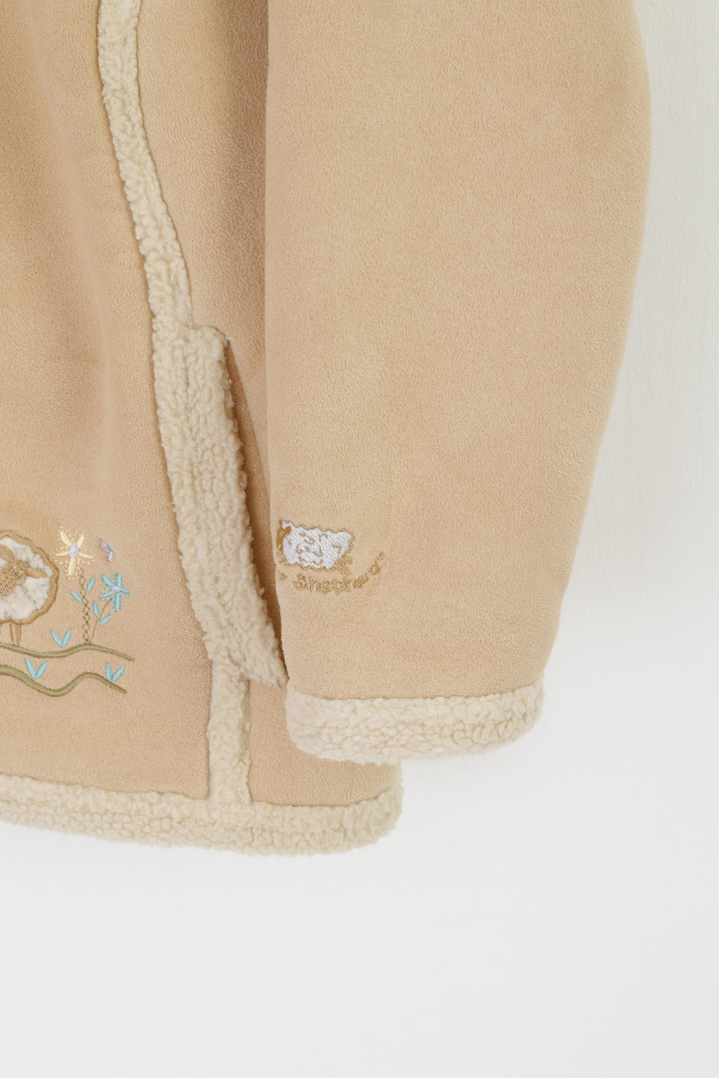 Clever Shepherd Women M Jacket Beige Faux Zip Up Sheep Applique Warm Top