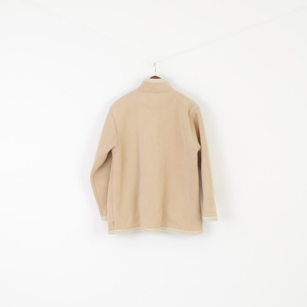Clever Shepherd Women M Jacket Beige Faux Zip Up Sheep Applique Warm Top