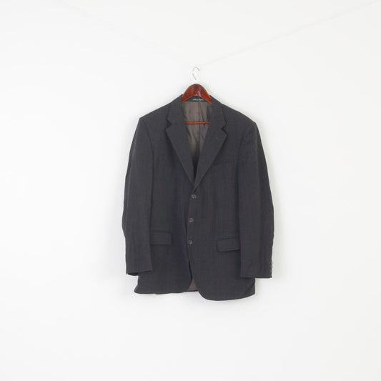 Austin Reed Men 42 Blazer Gray Wool Striped England Vintage Single Breasted Jacket