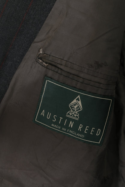 Austin Reed Men 42 Blazer Giacca monopetto vintage in lana grigia a righe Inghilterra