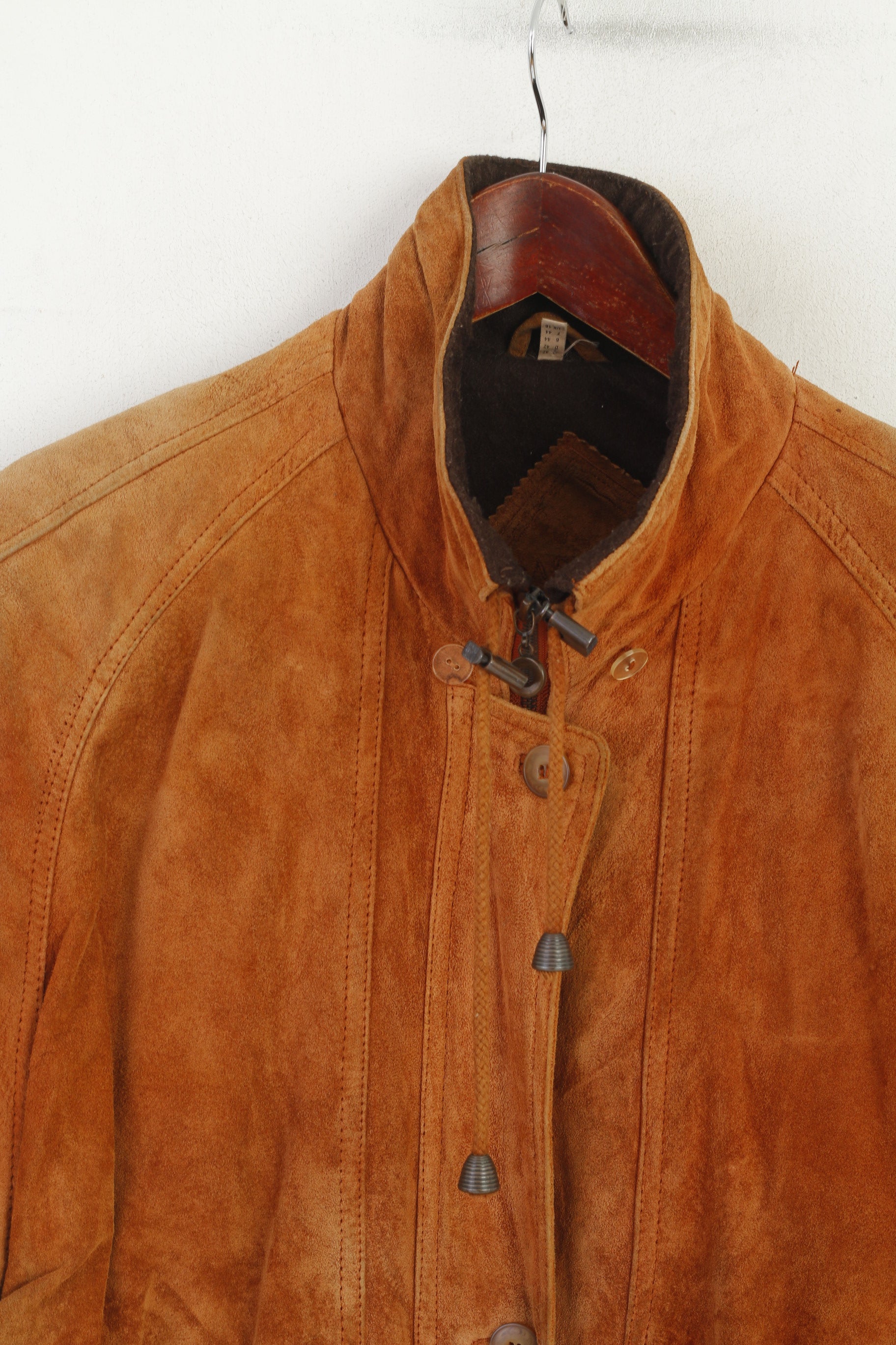 Vroom & Dreesmann Women 42 16 XL Jacket Camel Leather Vintage Shoulder Pads Top