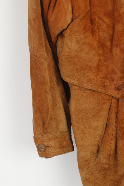 Vroom & Dreesmann Women 42 16 XL Jacket Camel Leather Vintage Shoulder Pads Top