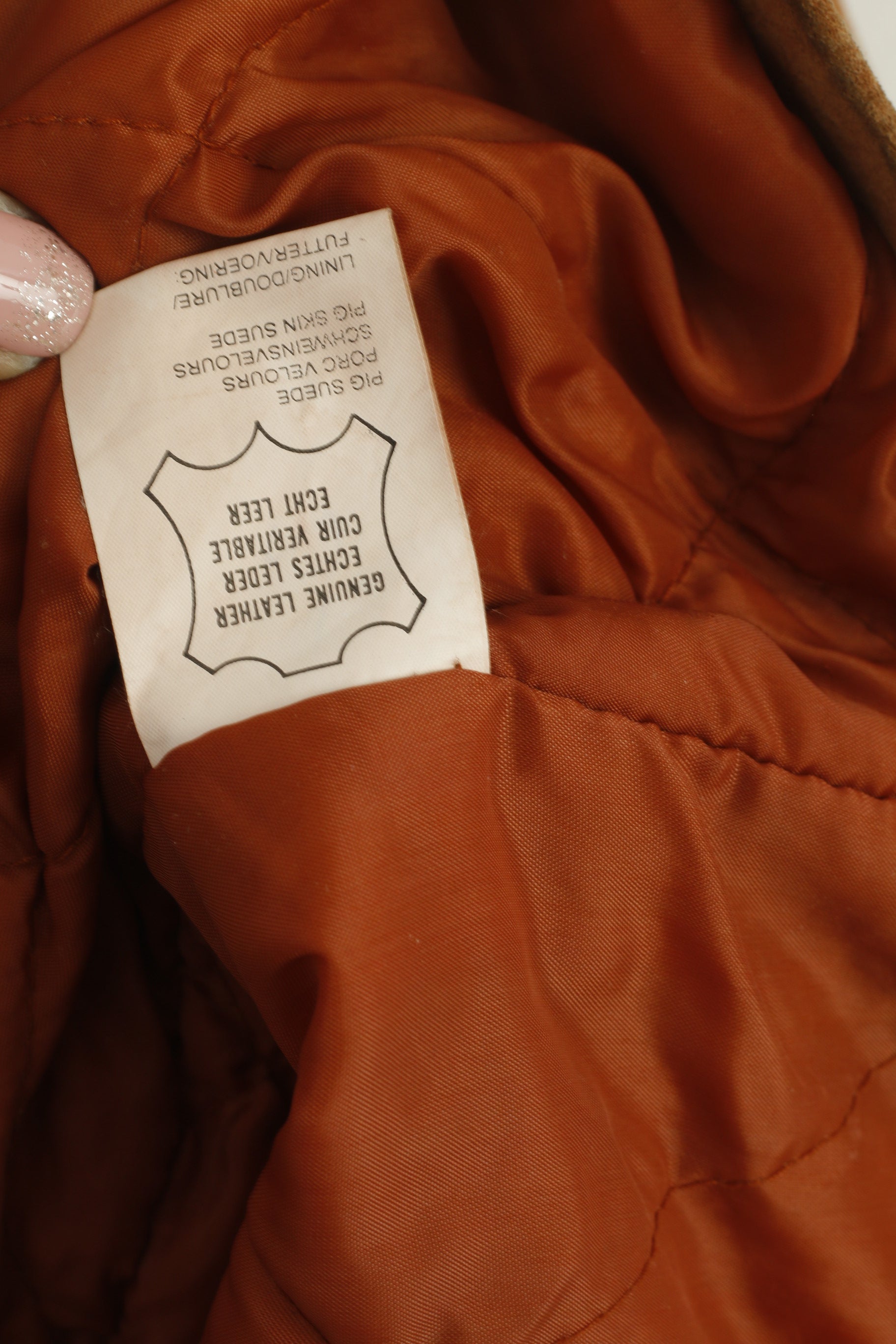 Vroom & Dreesmann Women 42 16 XL Jacket Camel Leather Vintage Shoulder Pads Top