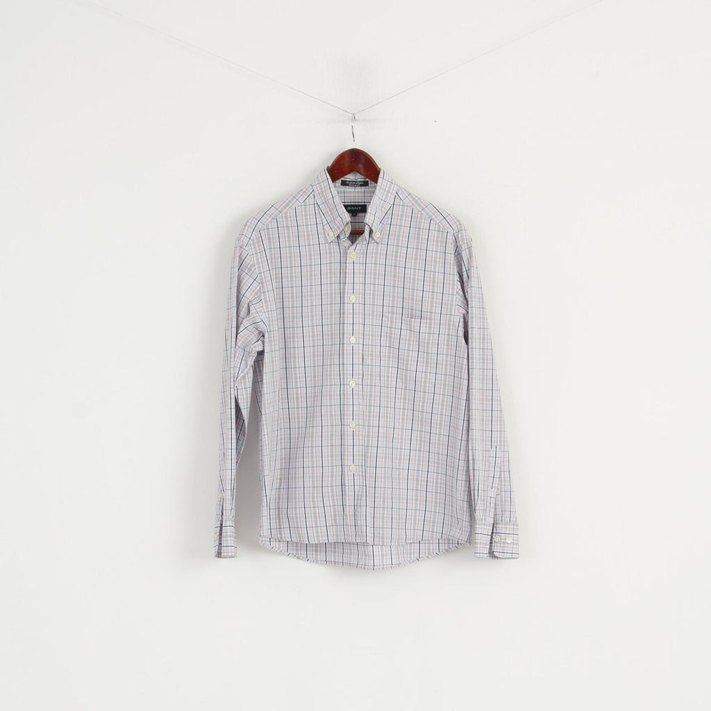 Gant Men M Casual Shirt White Check Newport Poplin Regular Fit Cotton Long Sleeve Top