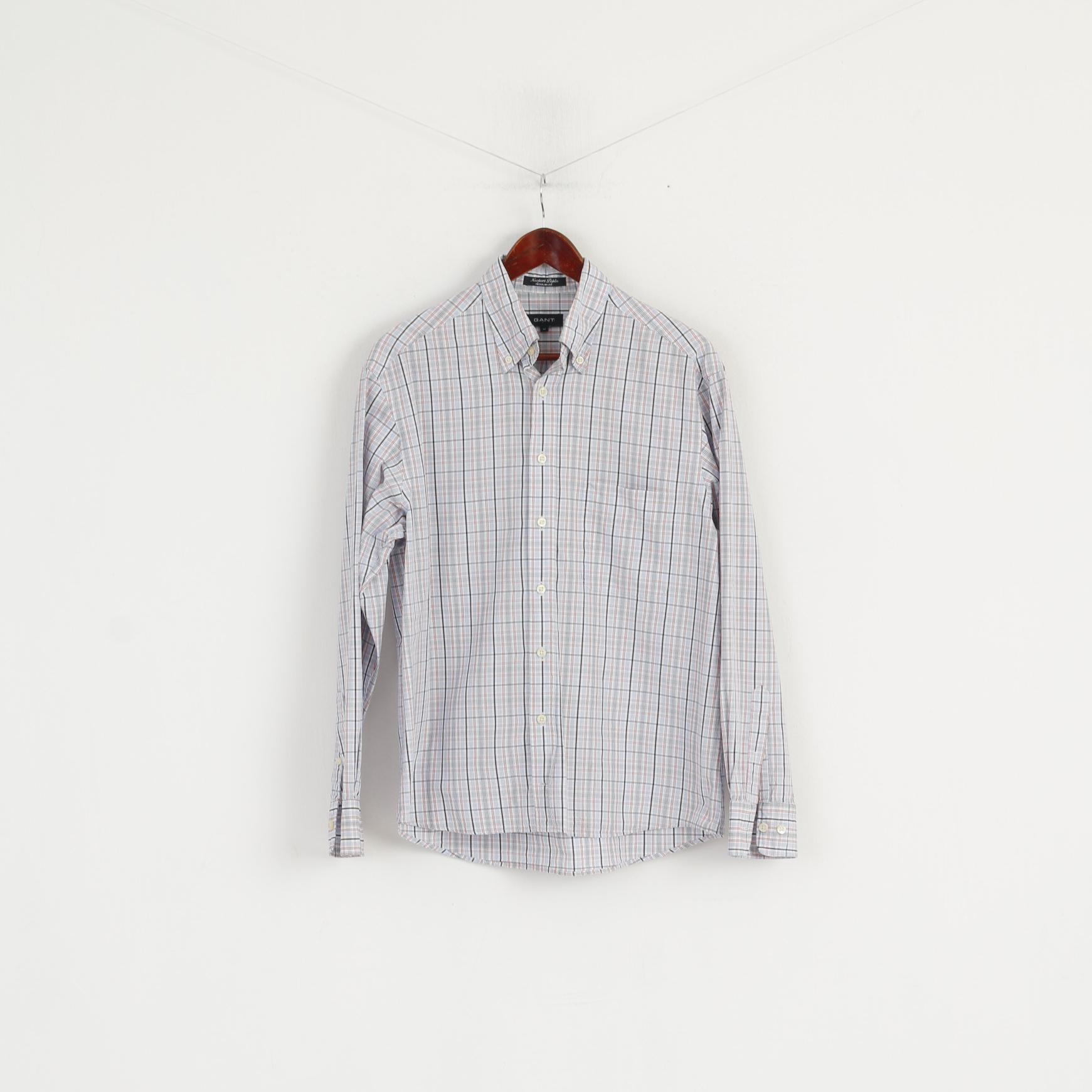 Gant Men M Casual Shirt White Check Newport Poplin Regular Fit Cotton Long Sleeve Top