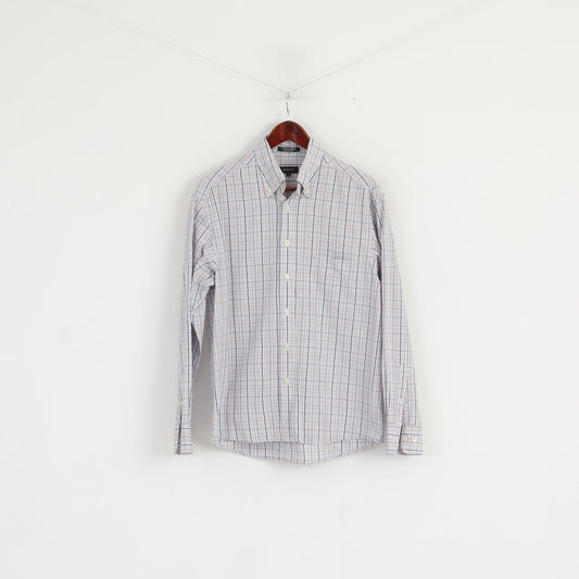 Gant Camicia casual da uomo M Top a maniche lunghe in cotone con vestibilità regolare in popeline Newport a quadri bianchi