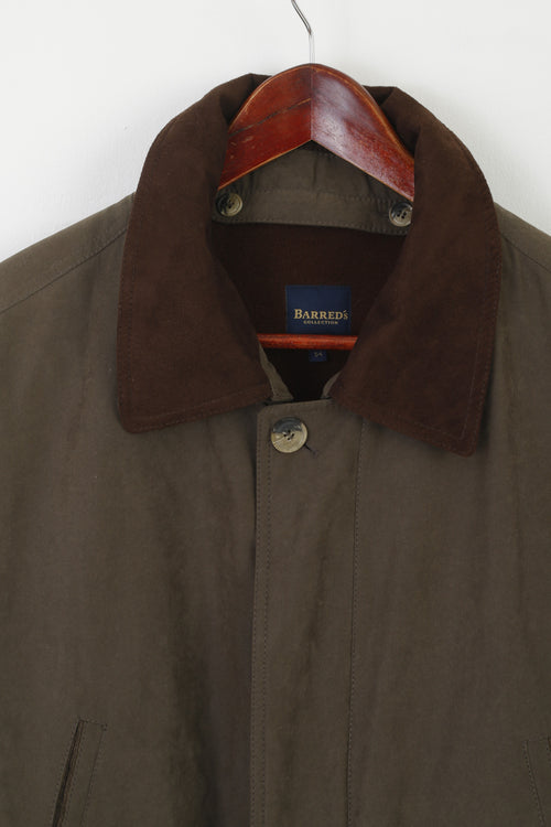 Barred's Men 54 L Veste Vert Marron Rembourré Fermeture Éclair Complète Col Classique Haut Détaillé