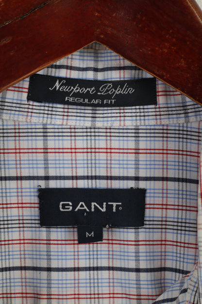 Gant Men M Casual Shirt White Check Newport Poplin Regular Fit Cotton Long Sleeve Top
