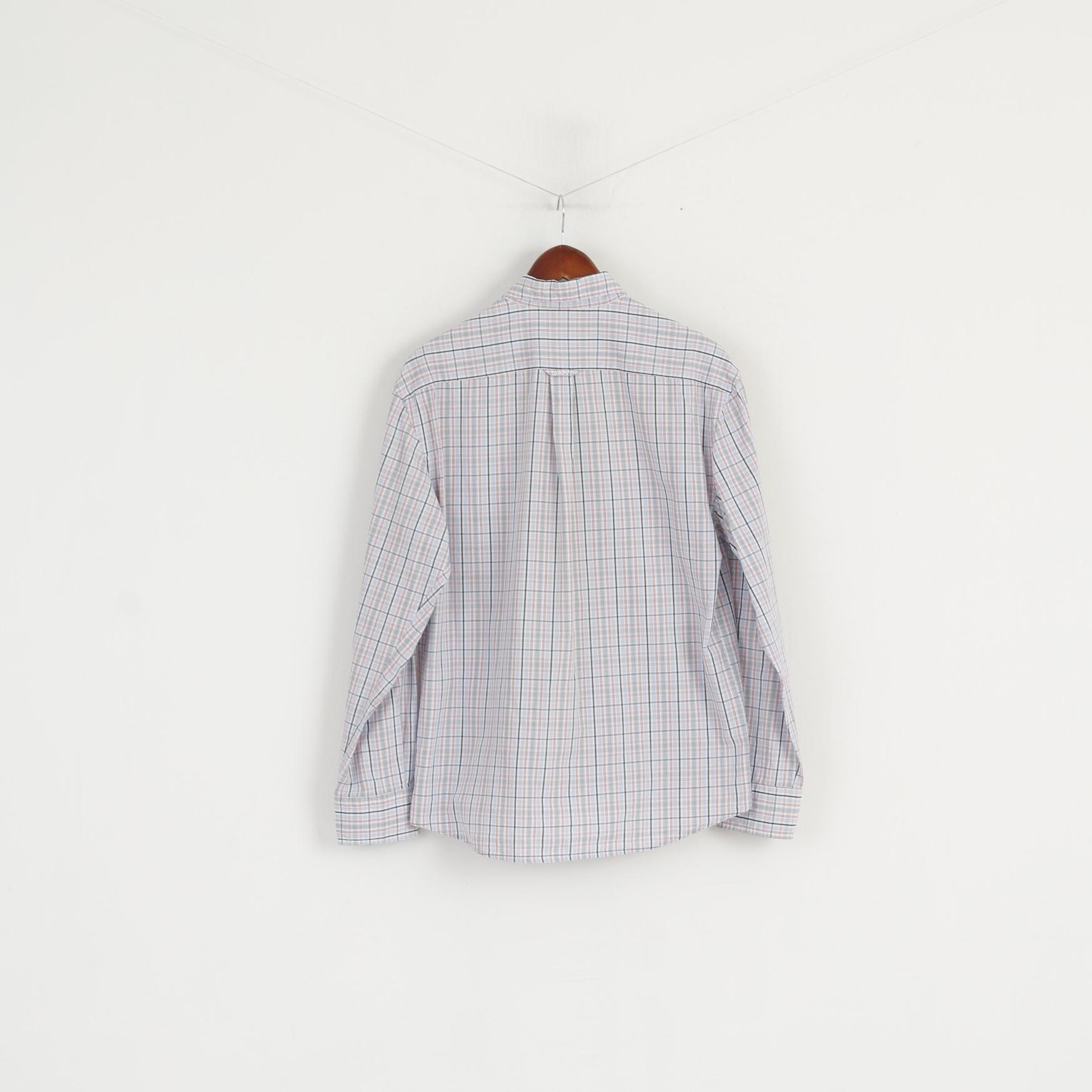 Gant Men M Casual Shirt White Check Newport Poplin Regular Fit Cotton Long Sleeve Top