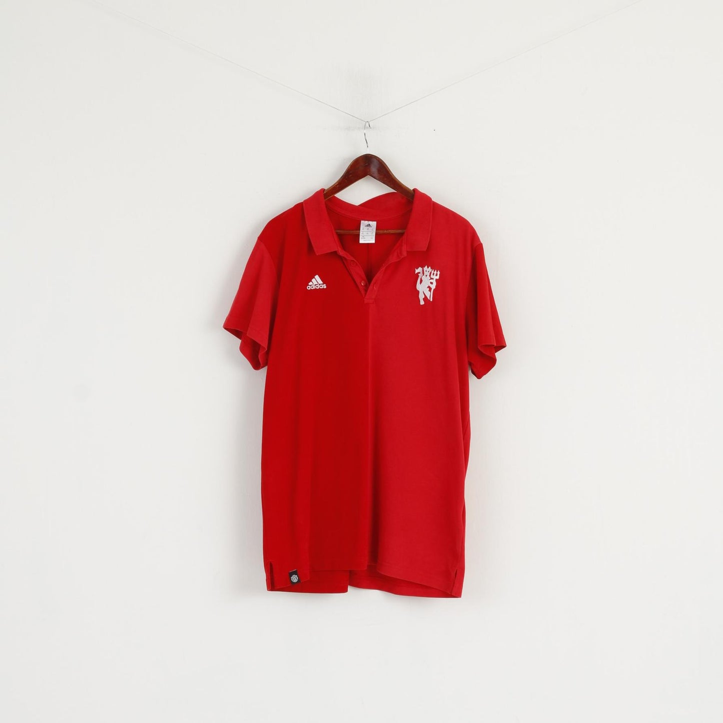 Adidas Men 2XL Polo Shirt Red Cotton Manchester United Football Devil Top