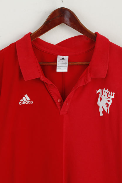 Adidas Men 2XL Polo Shirt Red Cotton Manchester United Football Devil Top