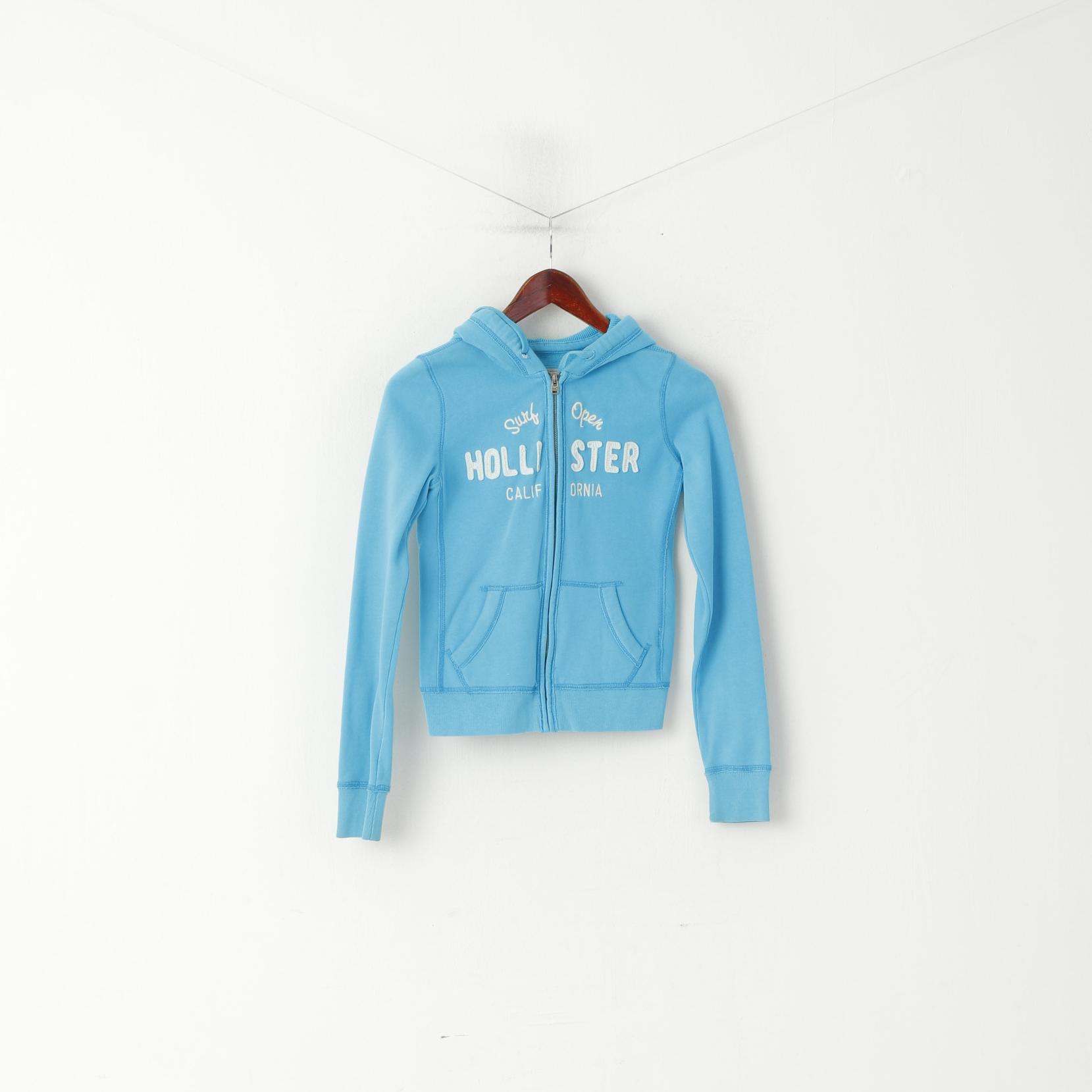 Felpa Hollister California da donna XS in cotone blu con cappuccio e zip aperta