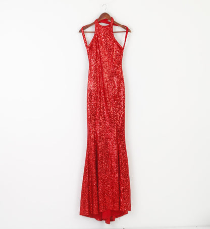 Pink Boutique Women 10 38 Maxi Dress Red Sequin Bow at the Back Sexi Evening Gown