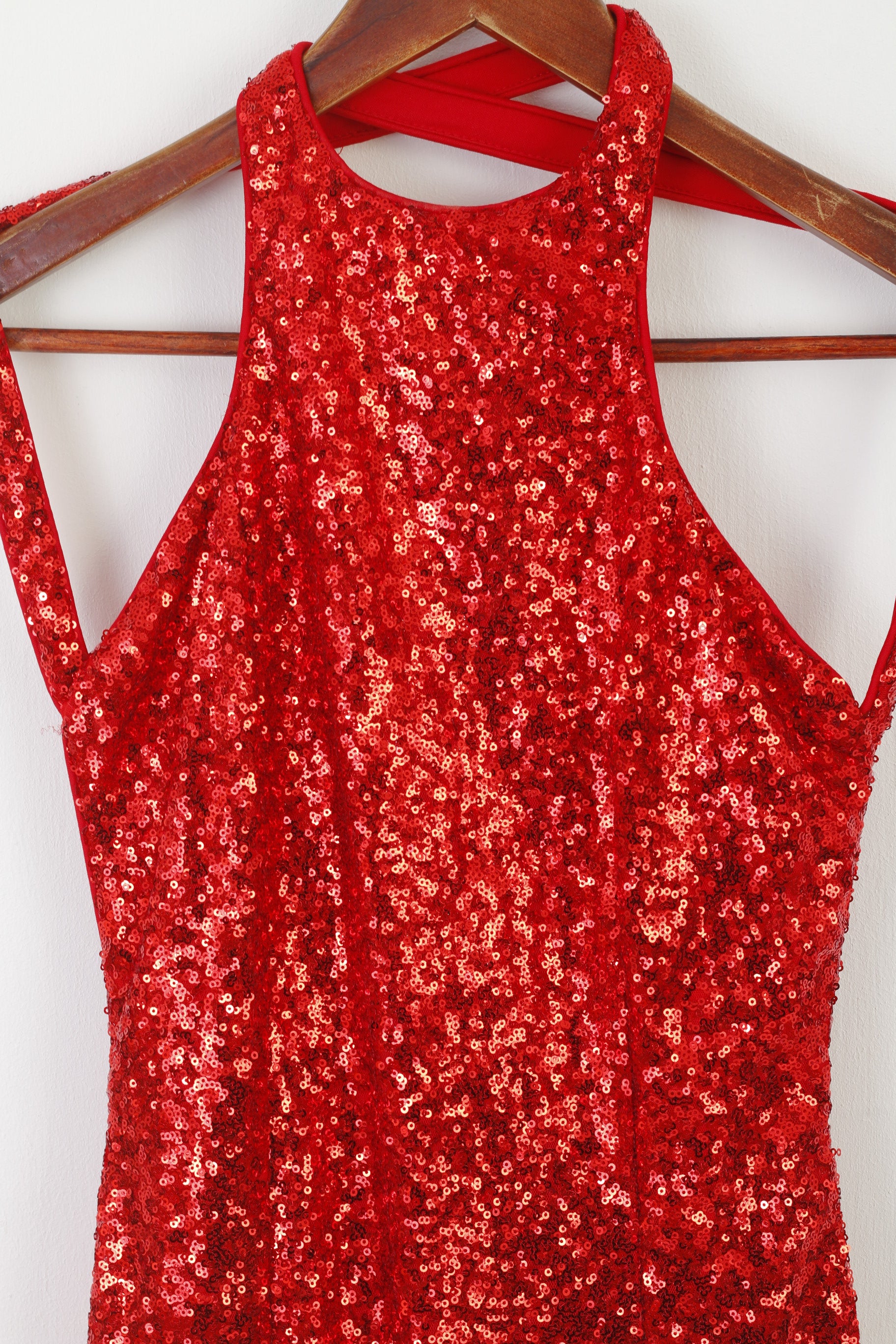 Pink Boutique Women 10 38 Maxi Dress Red Sequin Bow at the Back Sexi Evening Gown