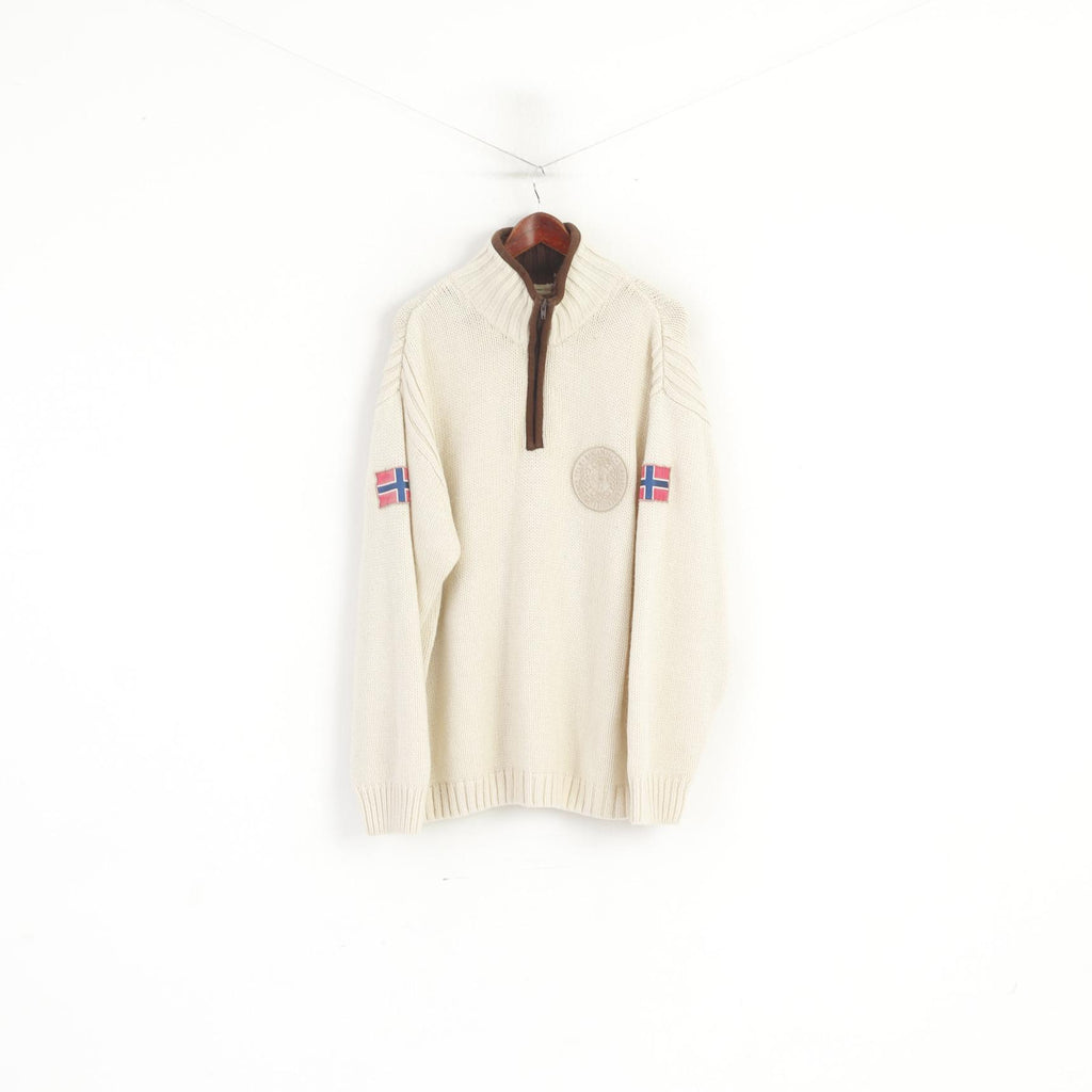 Nangaparbat Homme 50/52 XXXL Pull Beige Tricoté Himalaya Col Zippé Pull Classique