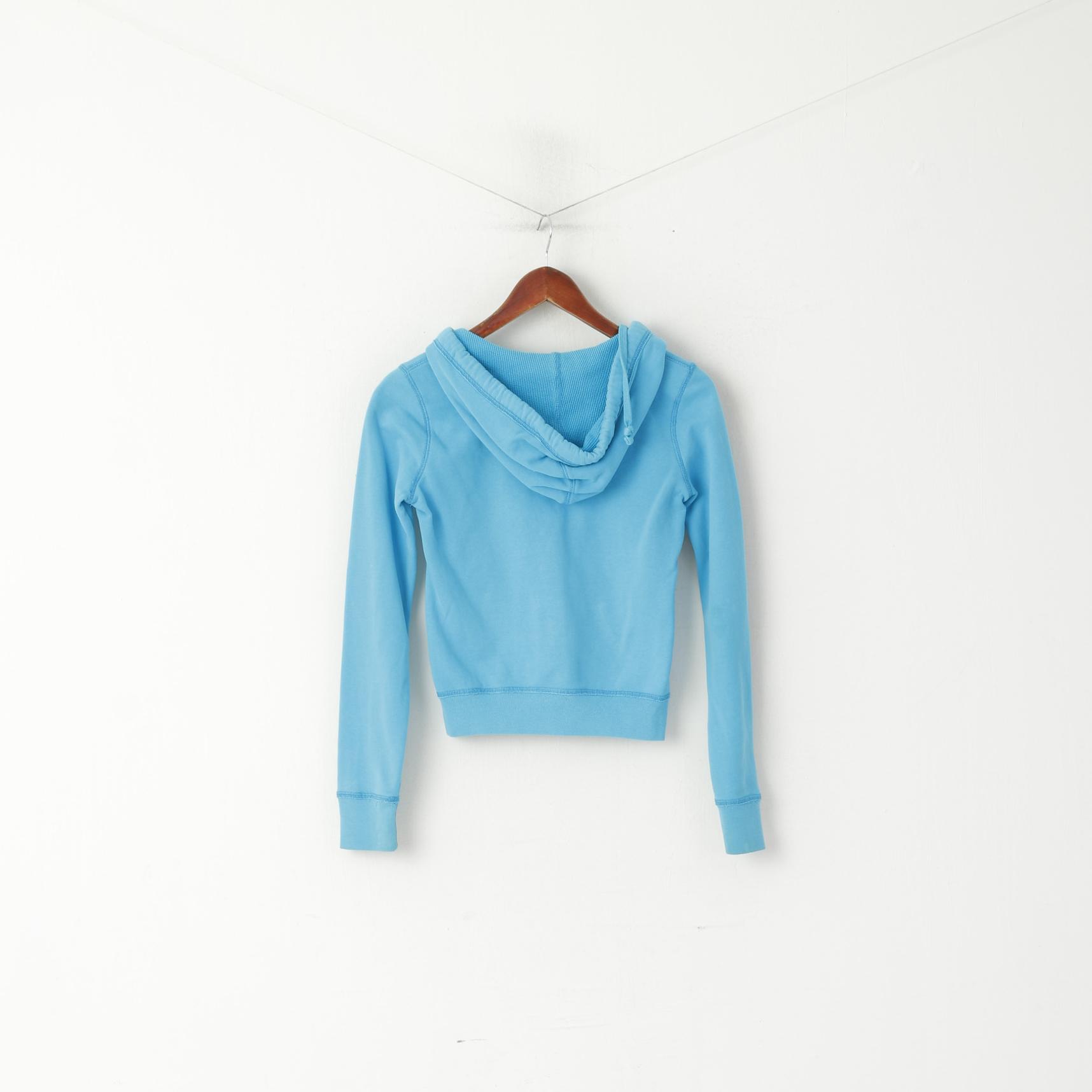 Hollister California Women XS Sweatshirt Blue Cotton Hooded Surf Open Zip Up Top