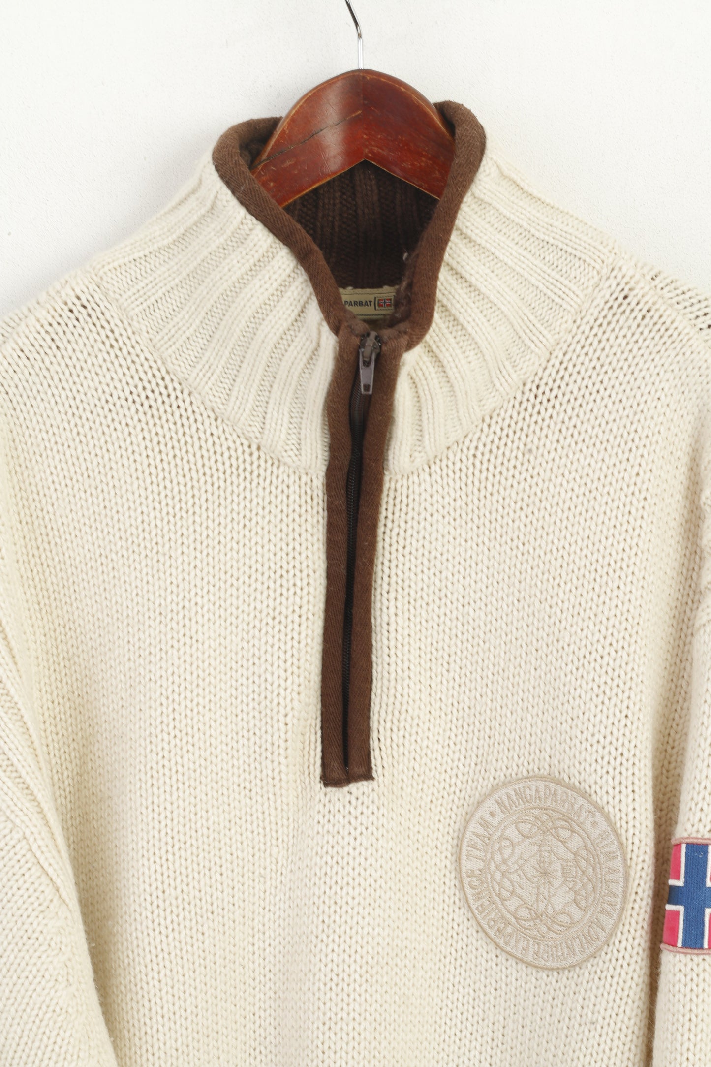 Nangaparbat Men 50/52 XXXL Jumper Beige Knitt Himalaya Zip Neck Classic Sweater