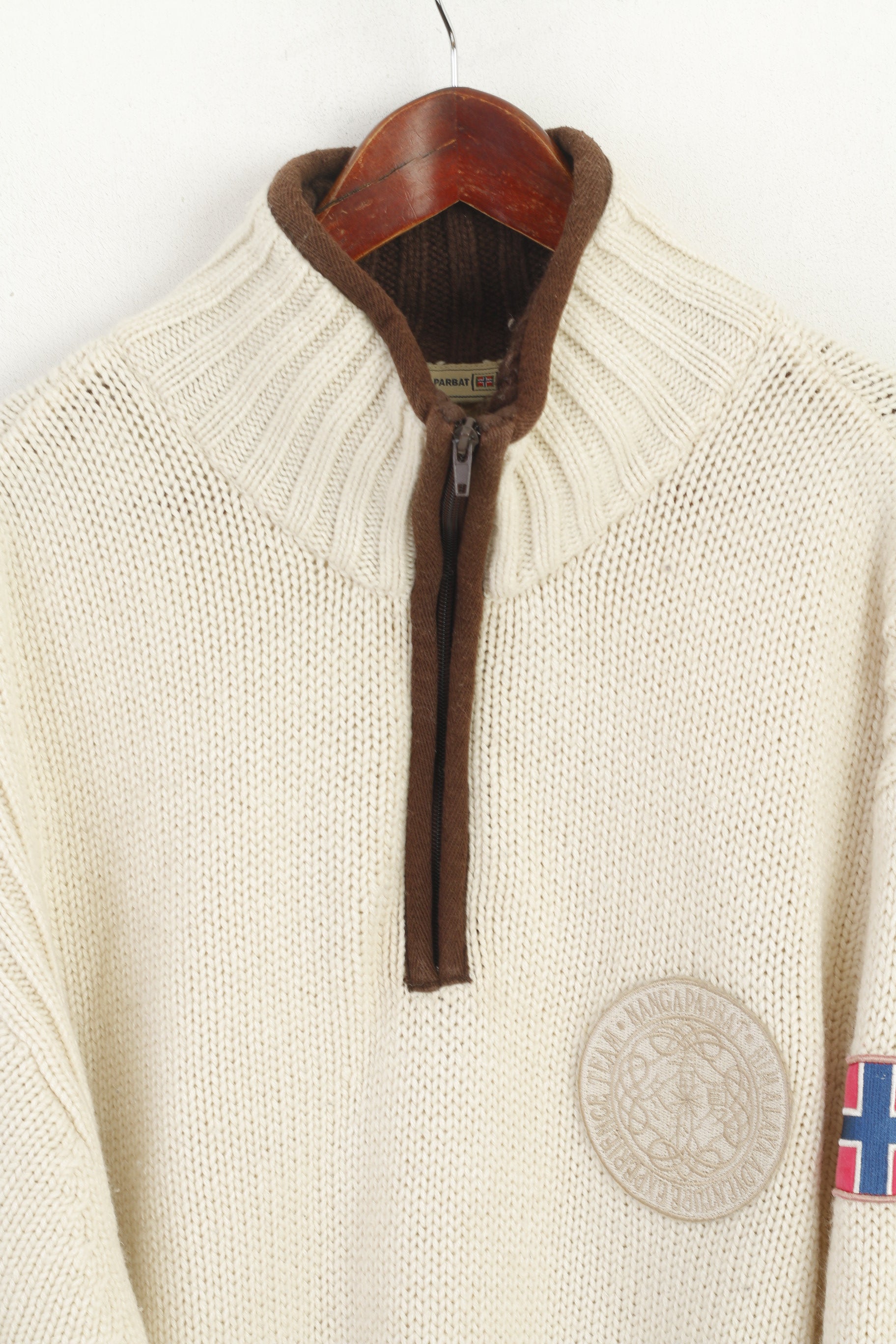 Nangaparbat Homme 50/52 XXXL Pull Beige Tricoté Himalaya Col Zippé Pull Classique