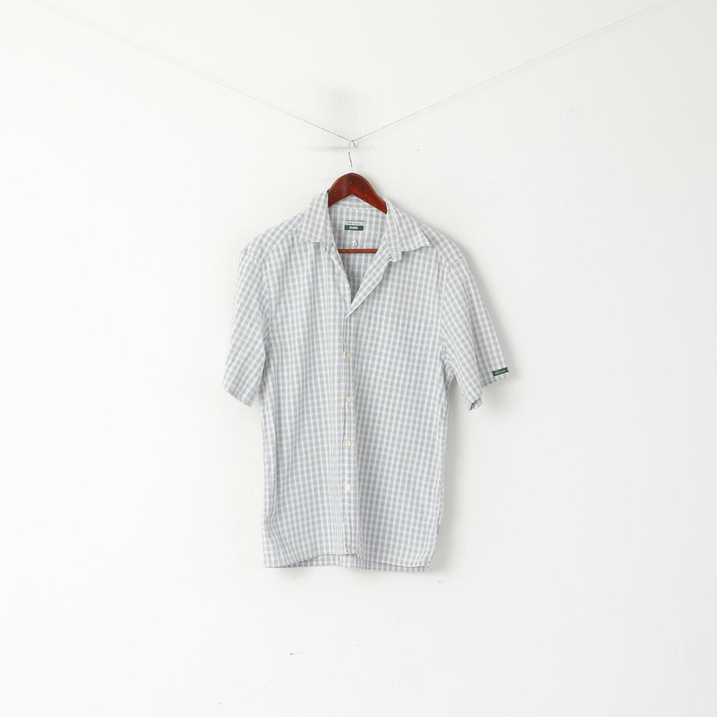 Paul Smith Jeans Men M Casual Shirt Gris Coton Check Short Sleeve Top