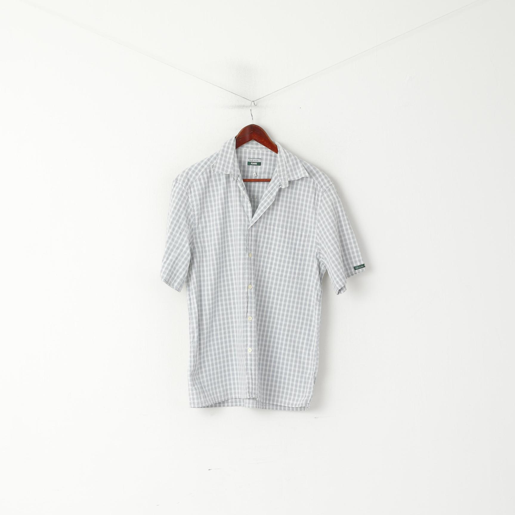 Paul Smith Jeans Men M Casual Shirt Gris Coton Check Short Sleeve Top