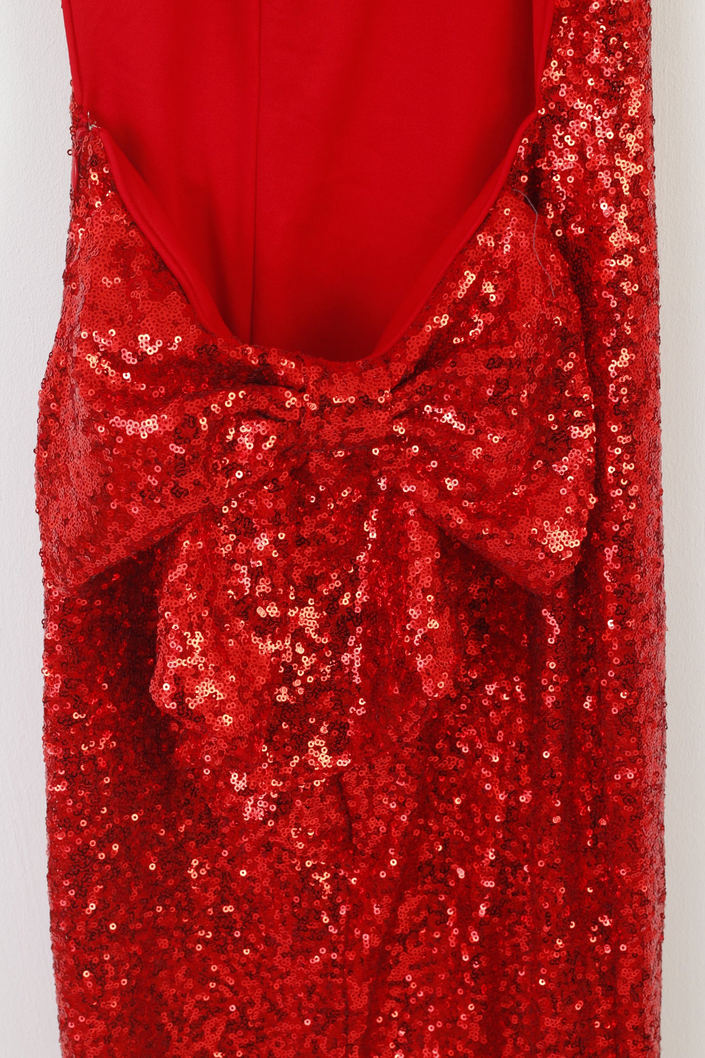 Pink Boutique Women 10 38 Maxi Dress Red Sequin Bow at the Back Sexi Evening Gown