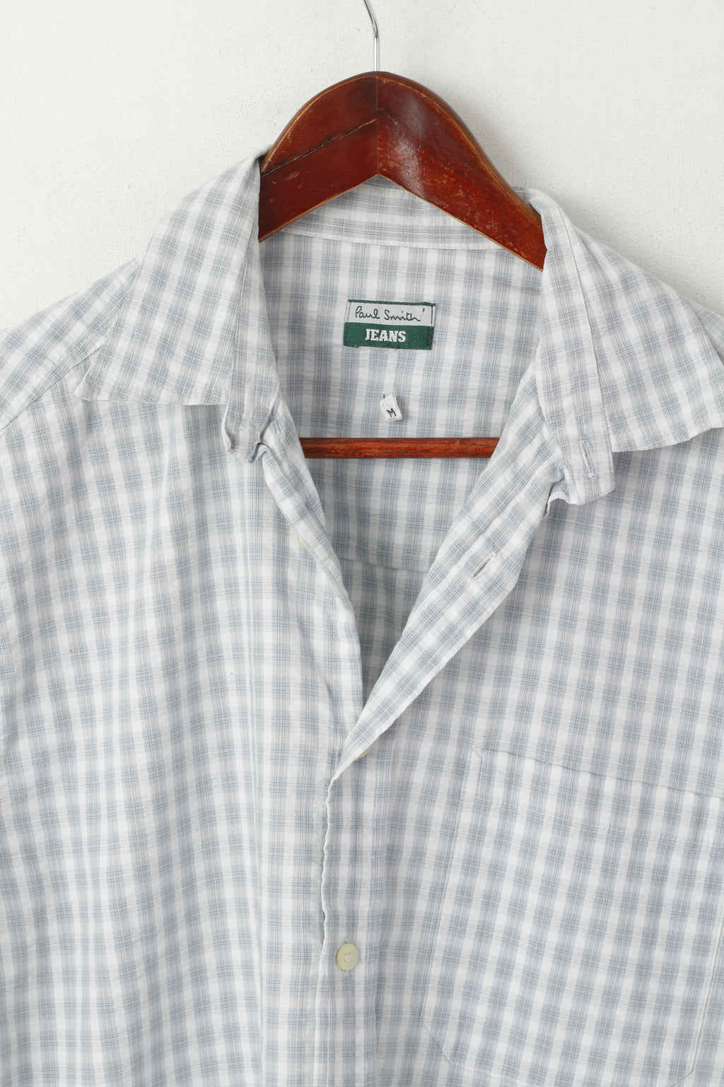 Paul Smith Jeans Men M Casual Shirt Gris Coton Check Short Sleeve Top