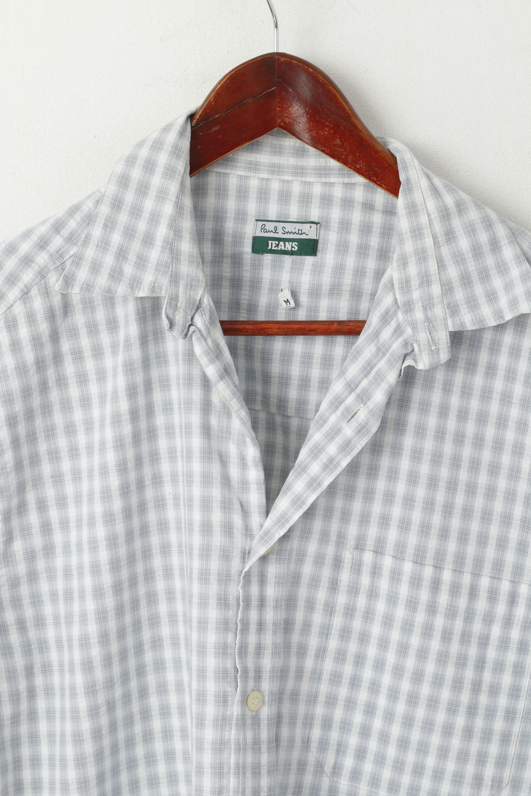 Paul Smith Jeans Men M Casual Shirt Gris Coton Check Short Sleeve Top