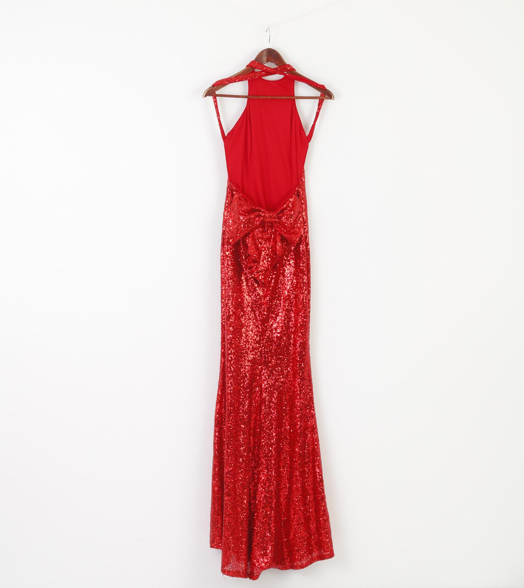 Pink Boutique Women 10 38 Maxi Dress Red Sequin Bow at the Back Sexi Evening Gown