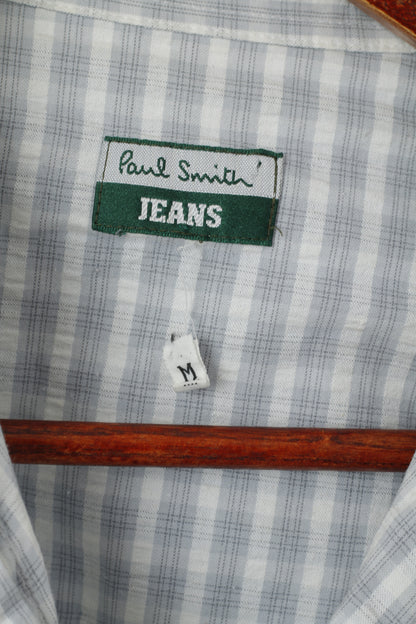 Paul Smith Jeans Uomo M Camicia casual Top a maniche corte a quadri in cotone grigio