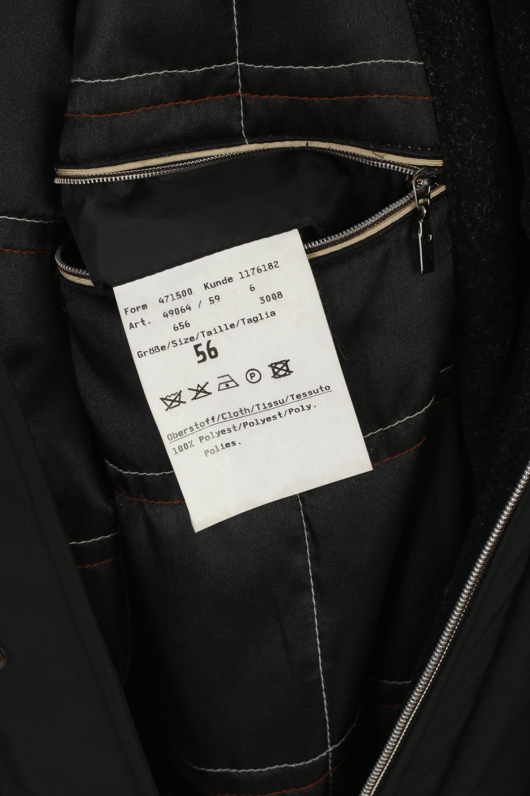 Bugatti Men 56 XXL Veste Noire Doublée Zippée Classique Équipée Multi Poche Haut