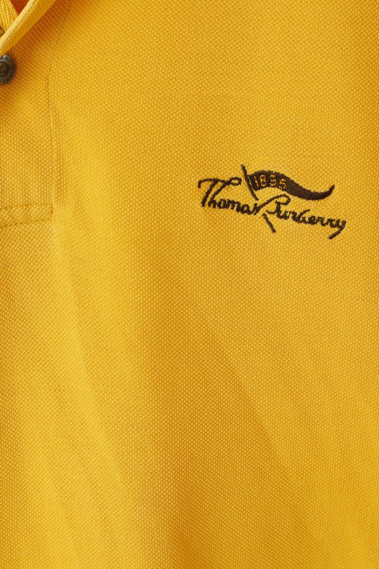 Thomas Burberry Hommes XL Polo Jaune Vintage Coton Boutons Détaillés Haut