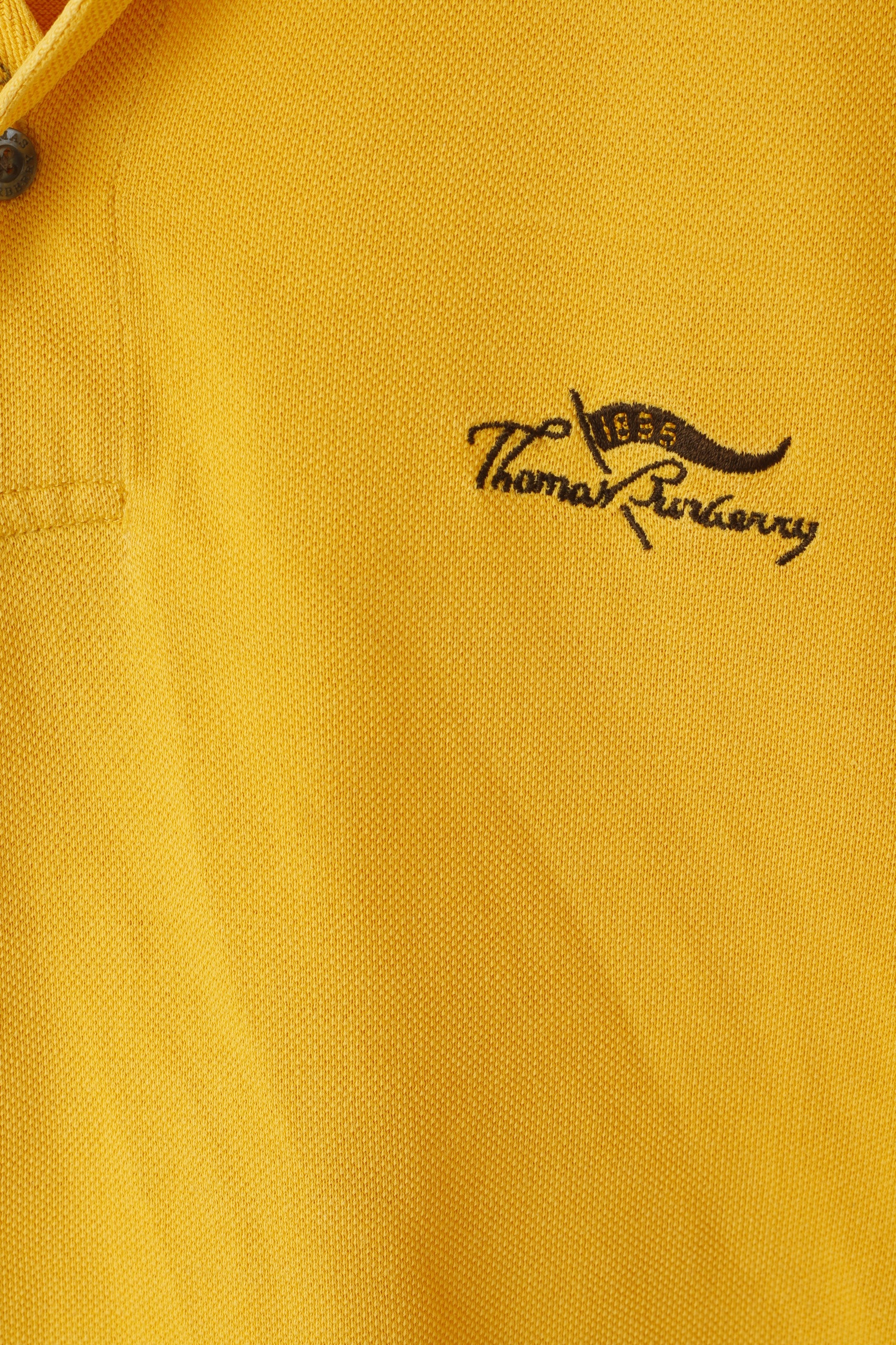 Thomas Burberry Men XL Polo Shirt Yellow Vintage Cotton Detailed Buttons Top