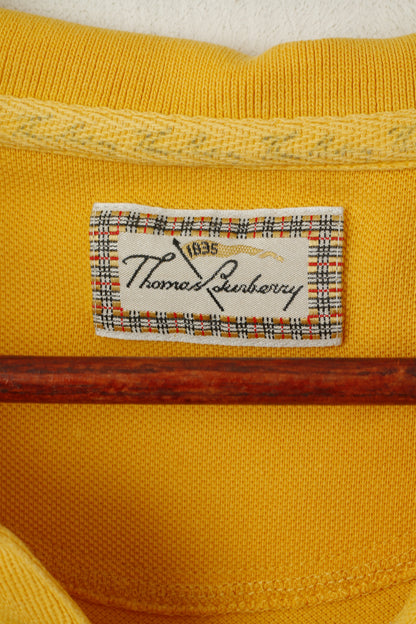 Thomas Burberry Hommes XL Polo Jaune Vintage Coton Boutons Détaillés Haut