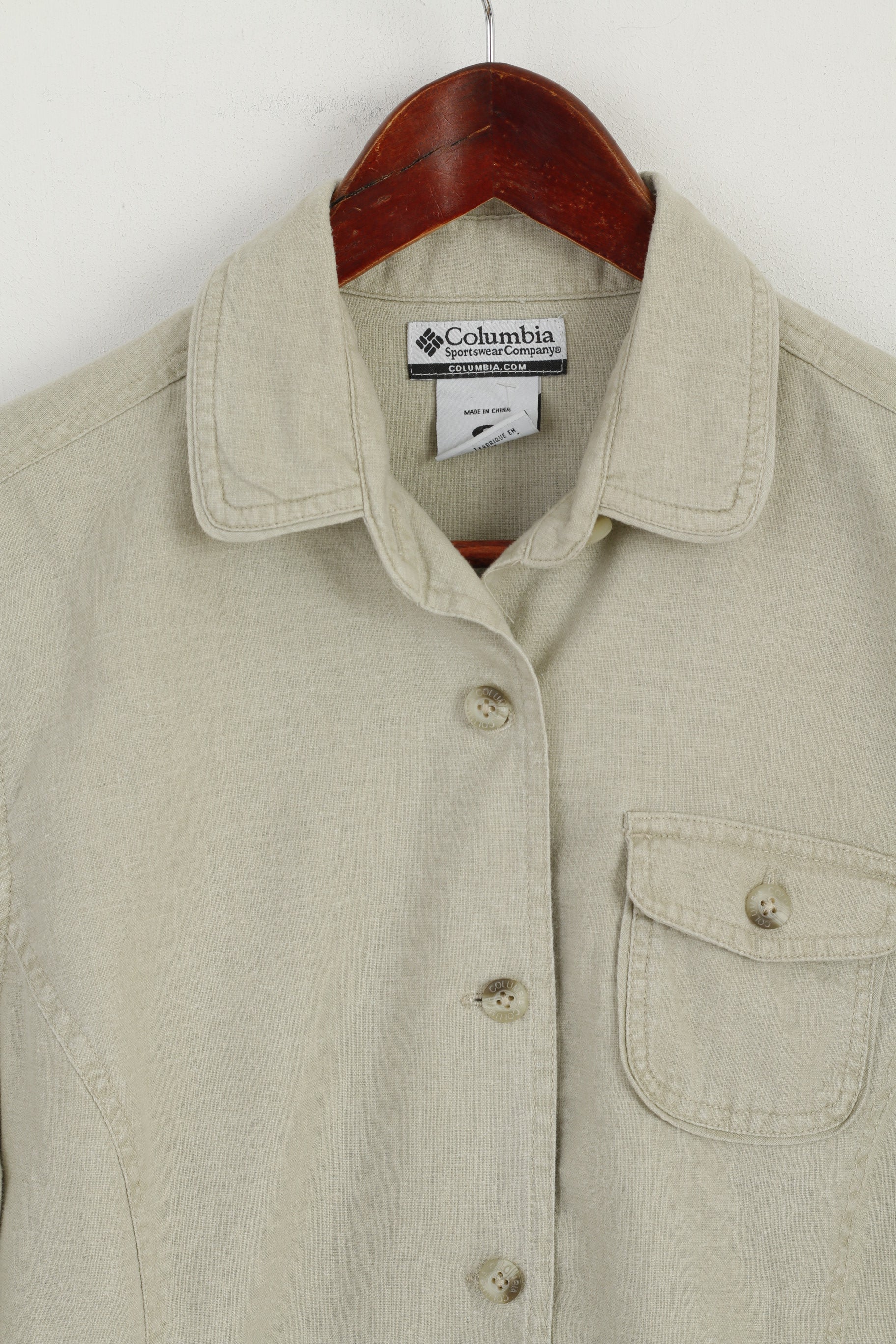 Columbia Women S Casual Shirt Beige Linen Sportswear Outdoor Hiking Top