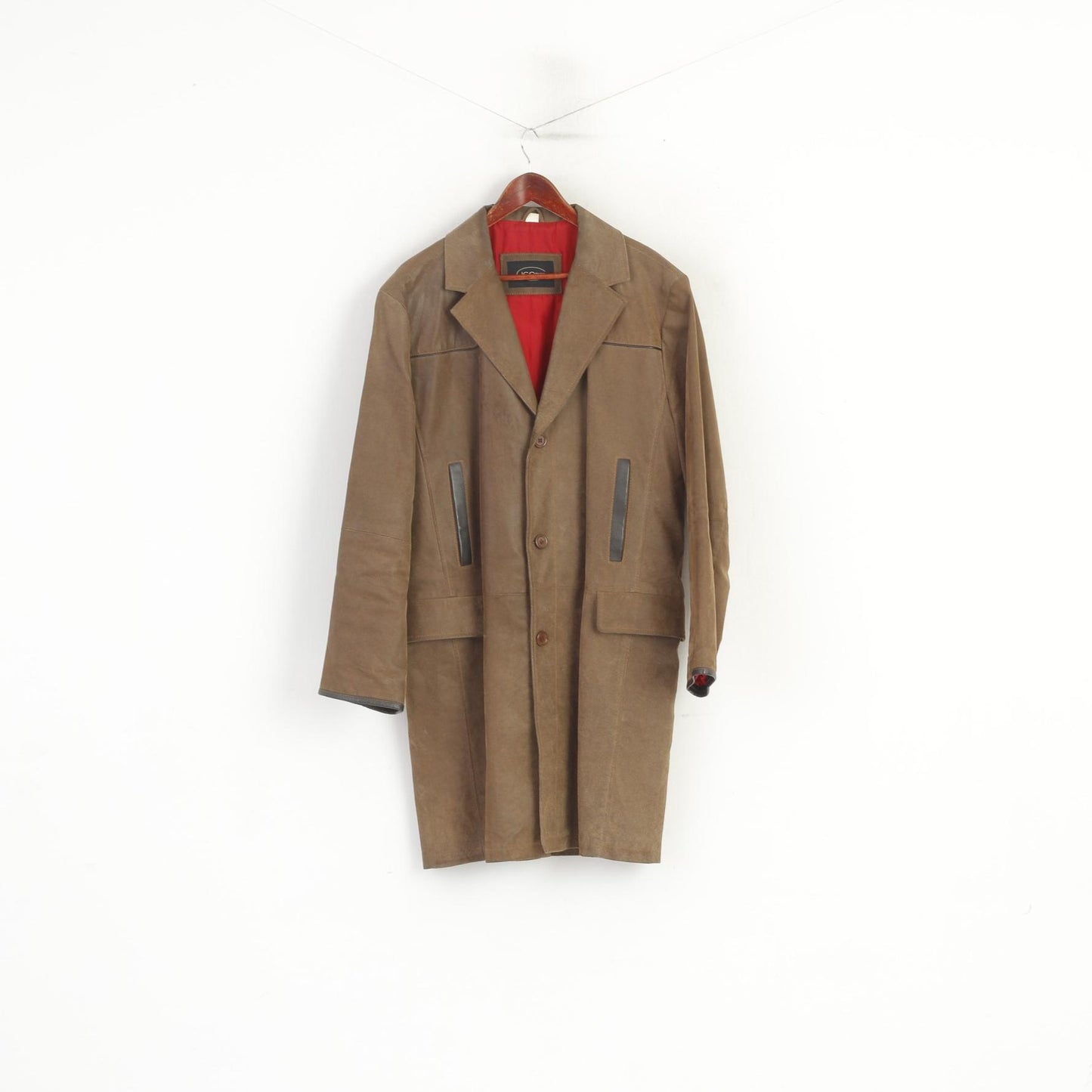 JC Collection hommes 54 44 L manteau en cuir marron rétro simple boutonnage doublé haut