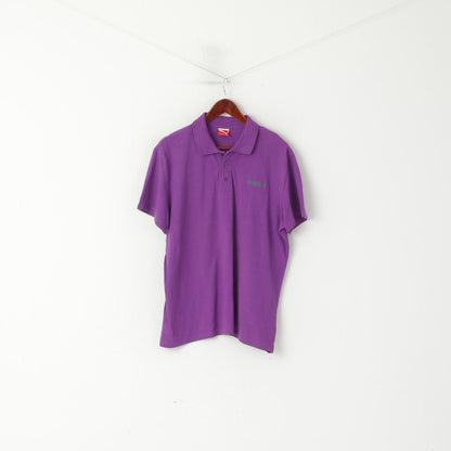 Puma Men XL Polo Shirt Purple Cotton Stretch Detailed Buttons Fit Top