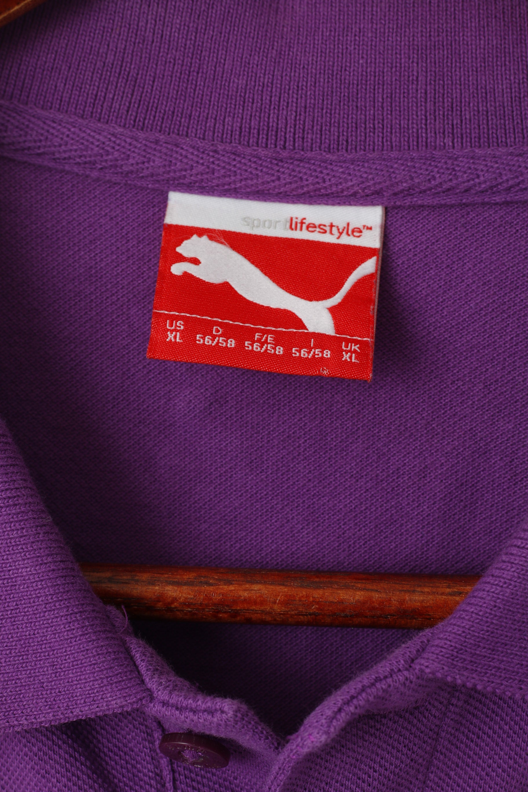 Polo Puma da uomo XL in cotone viola con bottoni dettagliati elasticizzati, vestibilità superiore